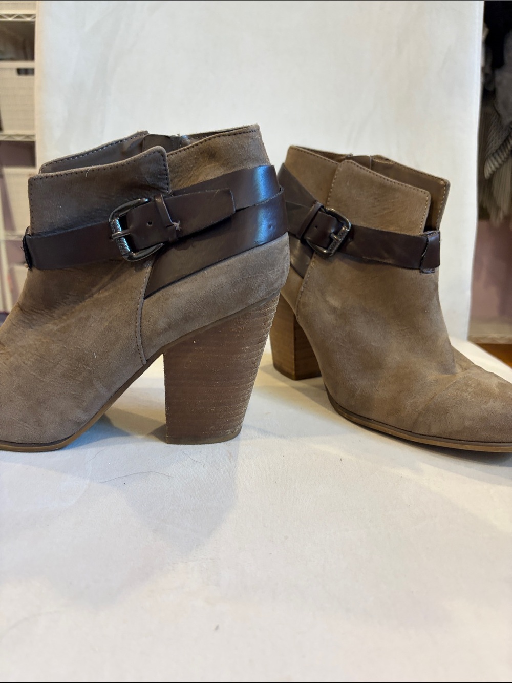 Carlos by Carlos Santana Taupe & Dark Brown Suede Ankle Booties